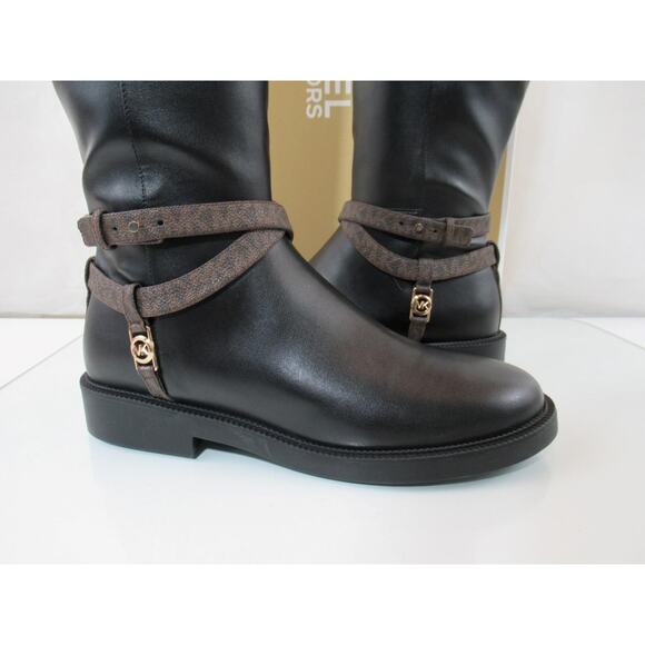 Michael Kors Mandy Knee High Riding Boot Slide Zipper MK Logo Black Size 9 - Picture 4 of 9